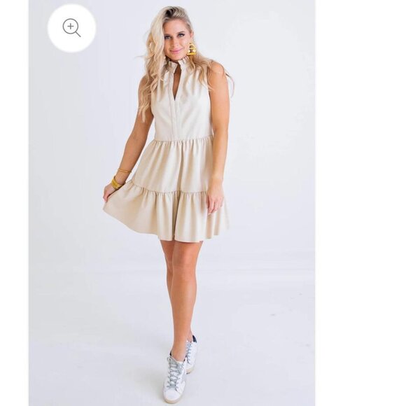 KARLIE Ivory Pleather Tier Sleeveless Dress (Size MEDIUM) - Picture 1 of 9